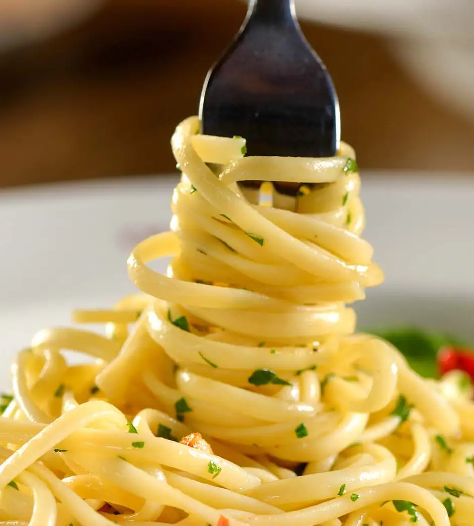 spaghetti pasta twirled on fork fine dining restaurant photography