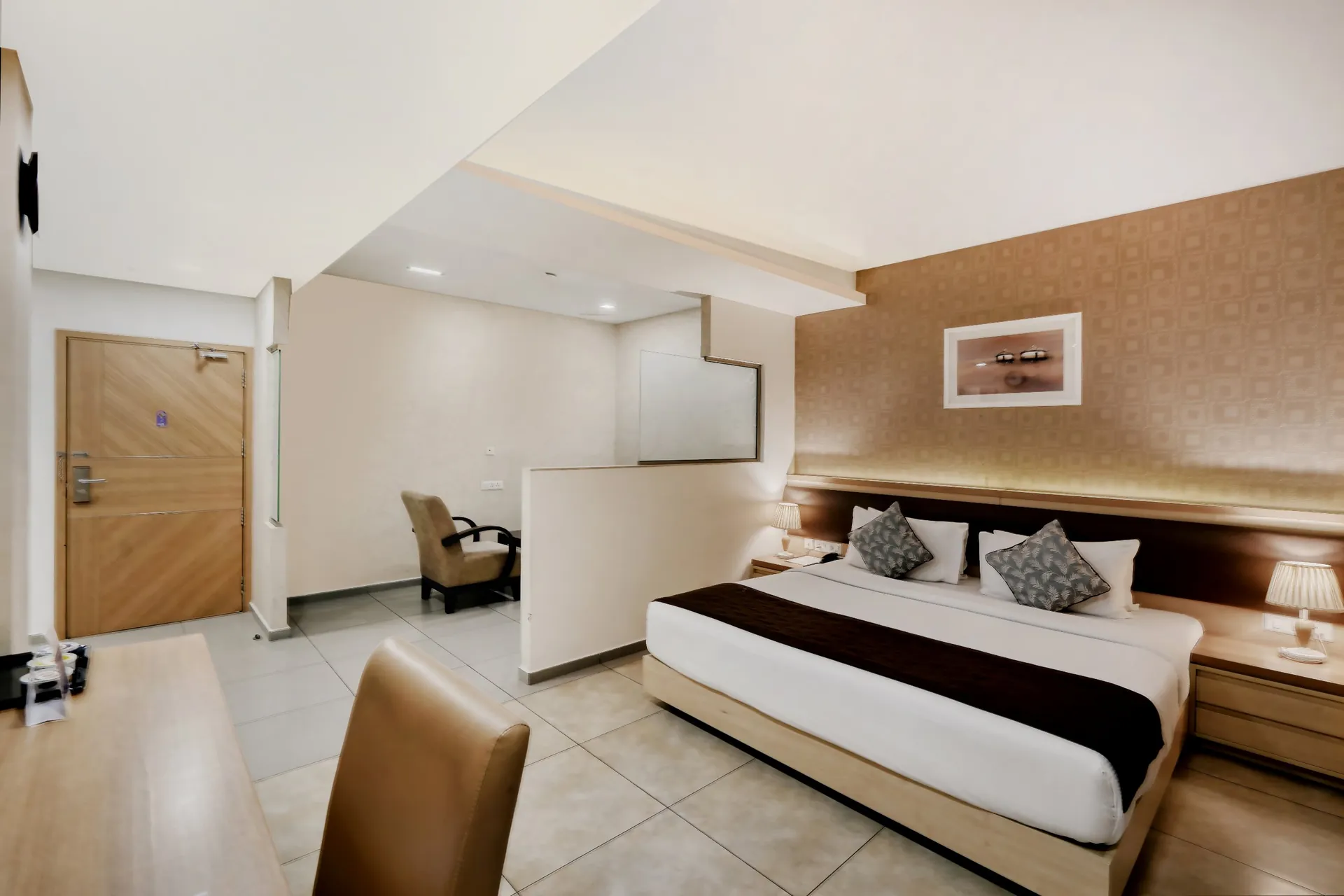 hotel suite interior photography, entrance and bedroom view, Flora Charishma Hotel, Aluva, Kochi, Kerala