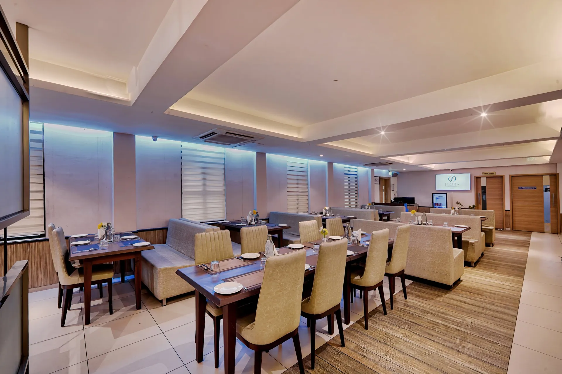 restaurant interior photography at Flora Charishma Hotel, Aluva, Kochi, Kerala